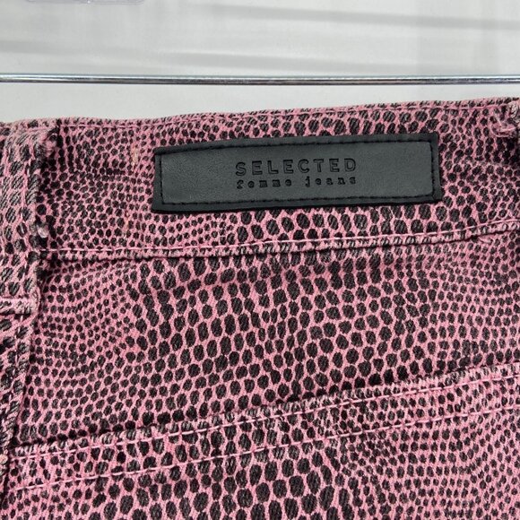 SELECTED FEMME *FLAWED* Annie Pink Black Reptile Print Mid Rise Skinny Jeans 27 - Picture 8 of 11